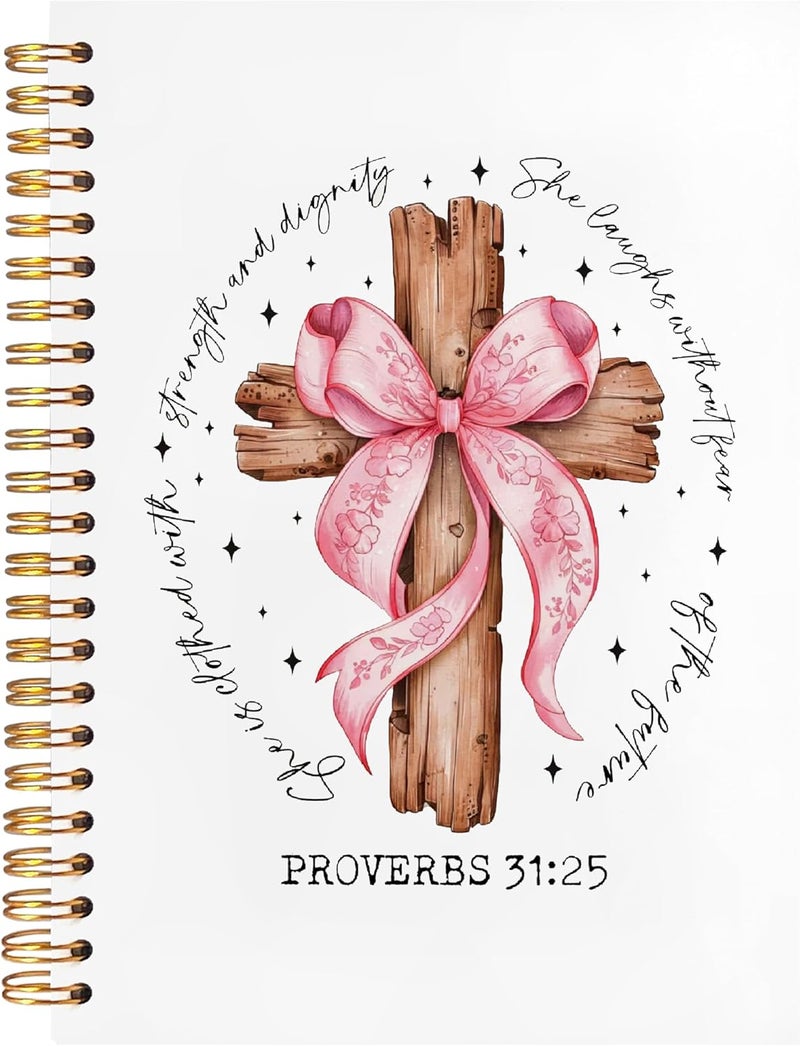 BearCake Proverbs 31 Woman Christian Notebook Journal, Preppy Christian Gifts for Women, Pink Coquette Bow Prayer Journal for Women, Bible Journaling Hardcover Spiral Notebook 5.5x8.3 - Image 1